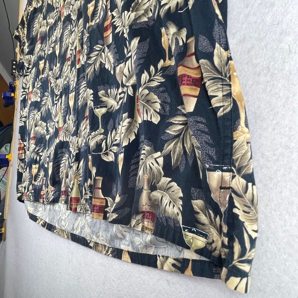 Vintage PIERRE CARDIN Men 2XL Tall Black Hawaiian Beer Wine Short Sleeve Shirt - Picture 4 of 12